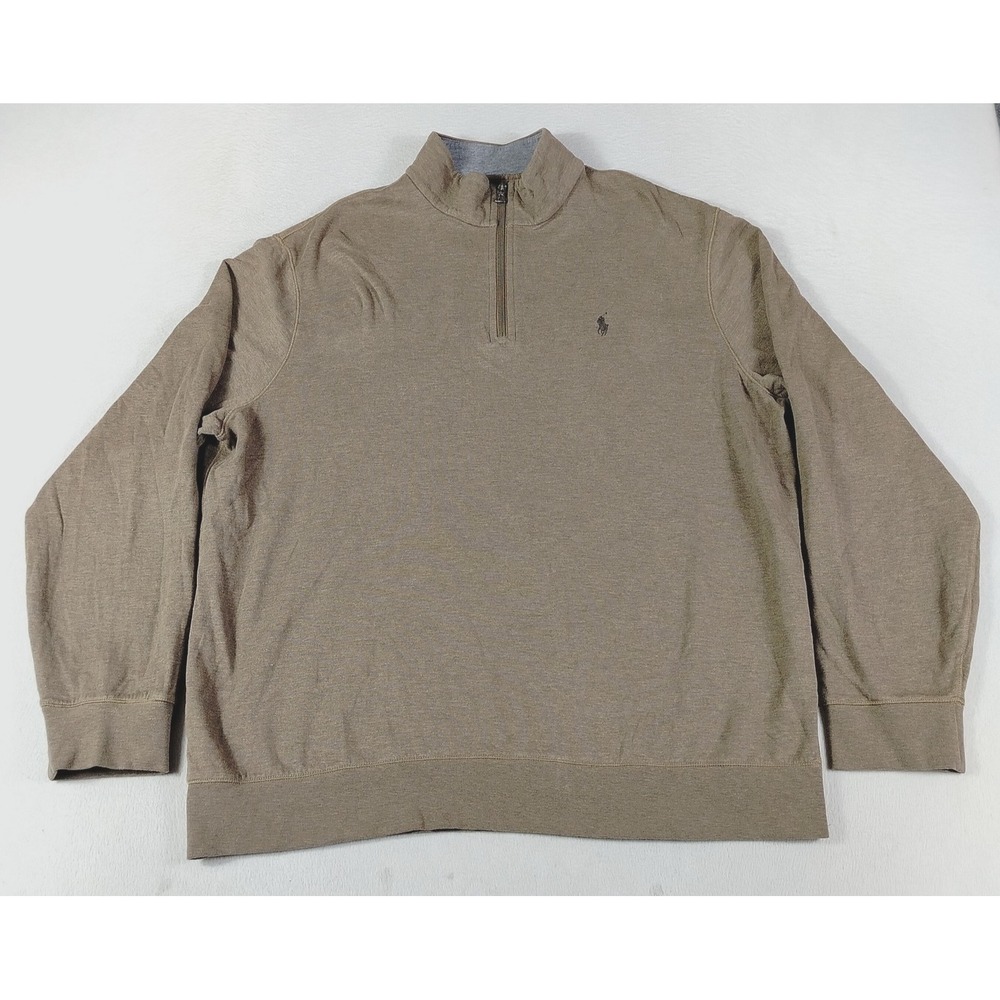 Polo Ralph Lauren Sweater Mens XL Brown Cotton Blend 1/4 Zip Mock Neck Pony